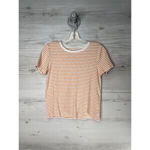 Marled Essentials Shirt Womens Small Orange White Striped Crewneck Short Sleeve
